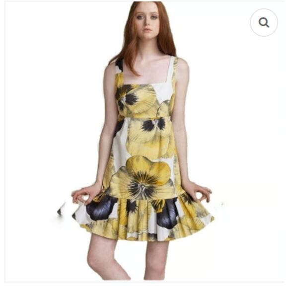 Leifsdottir Bellis Brushstroke Mini Dress Sz 6 Yellow Floral Ruffle Romanticcore - Picture 1 of 11